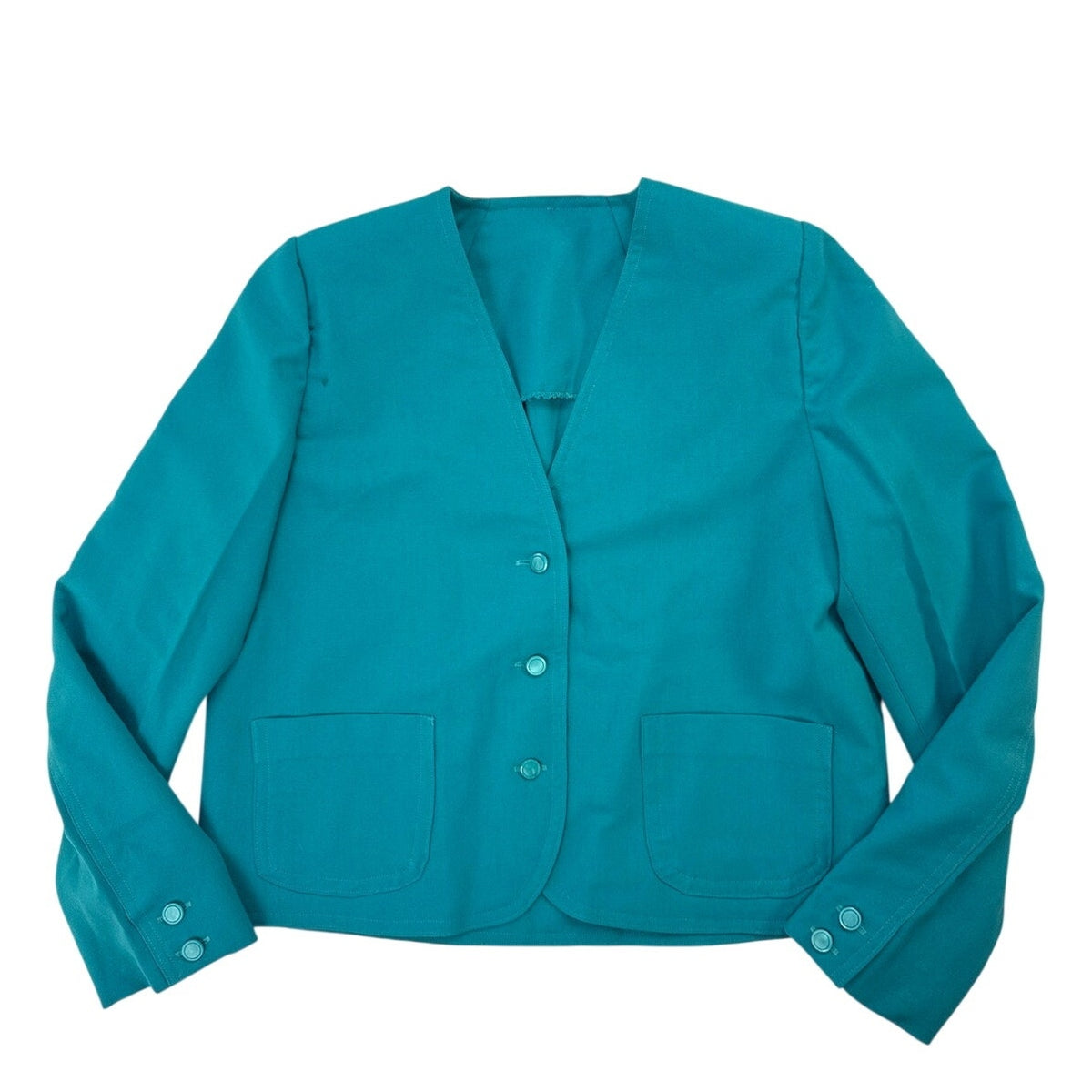 Vintage 80s Black Turquoise Dress Jacket Set Belted Home Sewn Women's Medium