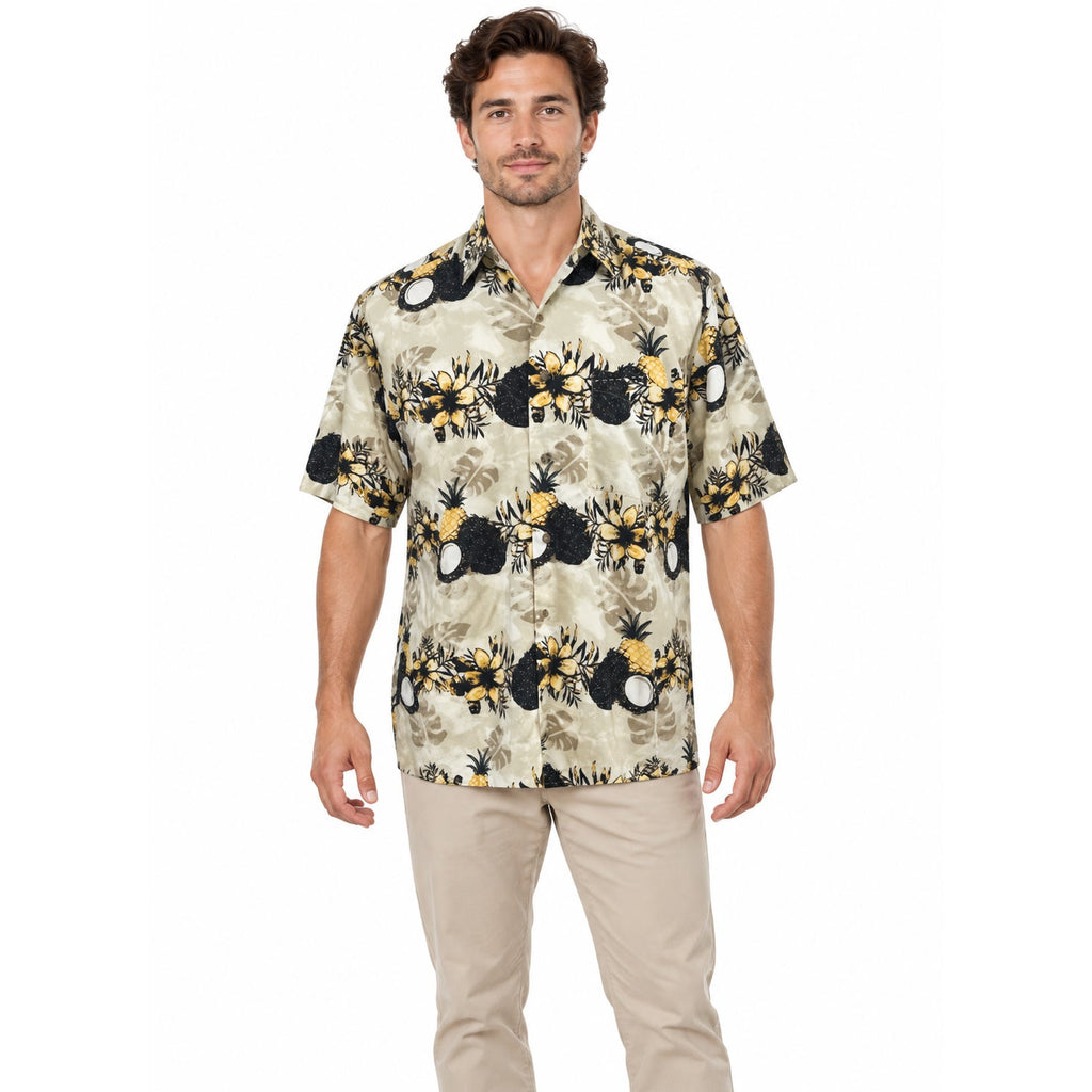 Vintage 90s Puritan Beige Pineapple Rayon Hawaiian Shirt Men’s Medium