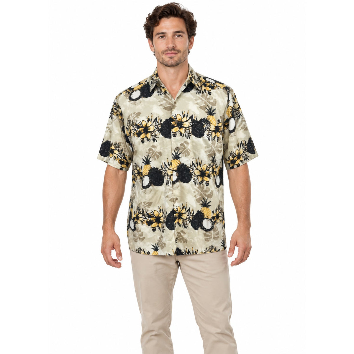 Vintage 90s Puritan Beige Pineapple Rayon Hawaiian Shirt Men’s Medium