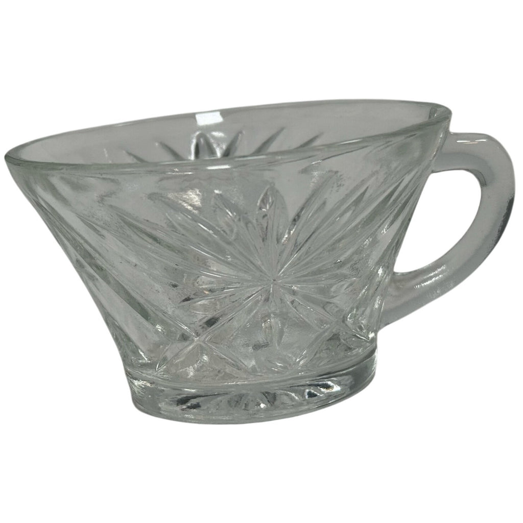 Vintage 70s Clear Glass Punch Bowl Set w/ 9 Cups Starburst Pattern 14” Large