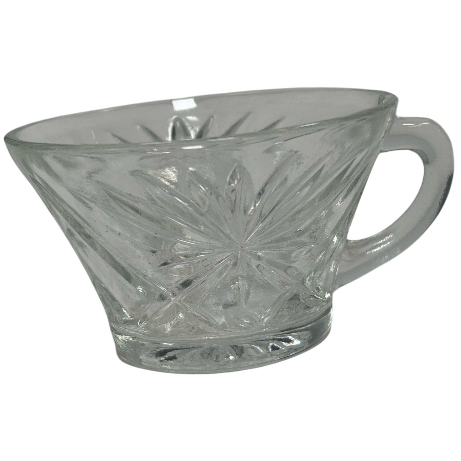 Vintage 70s Clear Glass Punch Bowl Set w/ 9 Cups Starburst Pattern 14” Large