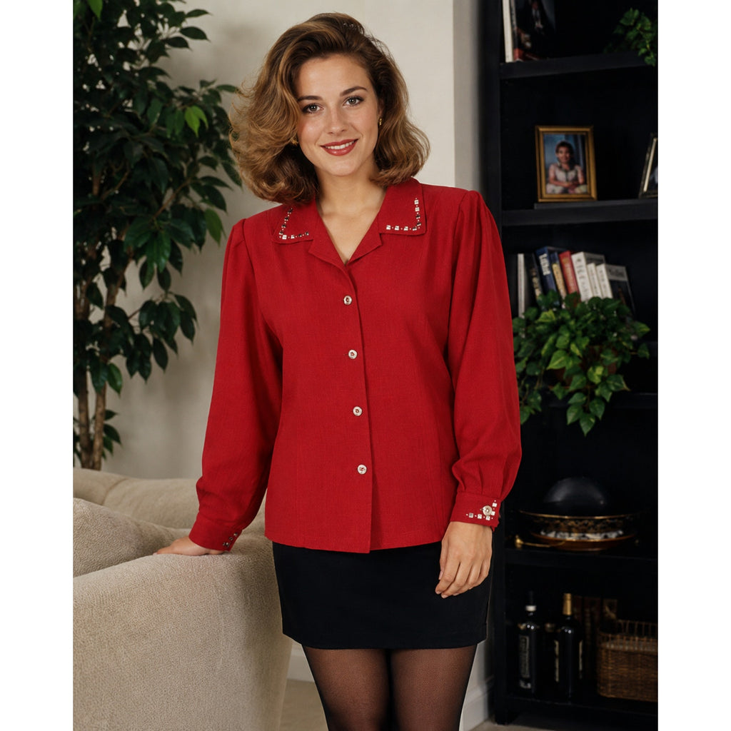 Vintage 90s Draper's & Damon's Red Blazer Studded Button Front Women's