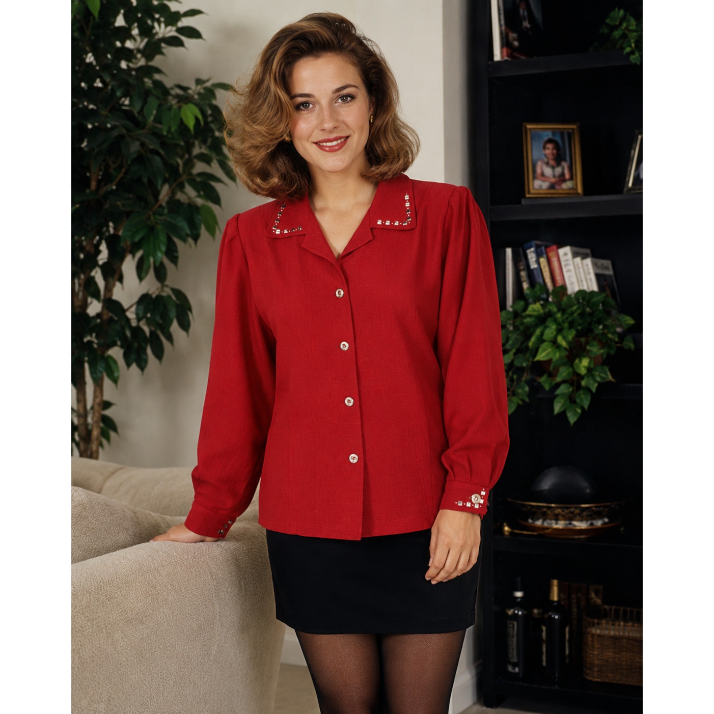 Vintage 90s Draper's & Damon's Red Blazer Studded Button Front Women's