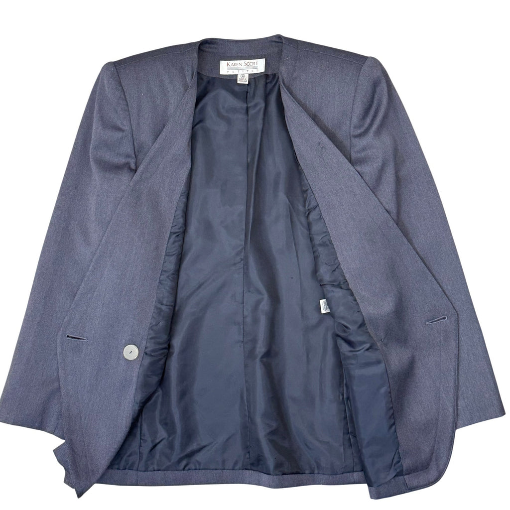 Vintage 90s Karen Scott Petites Women's 4 Purple Gray Blazer Lined Career Jacket