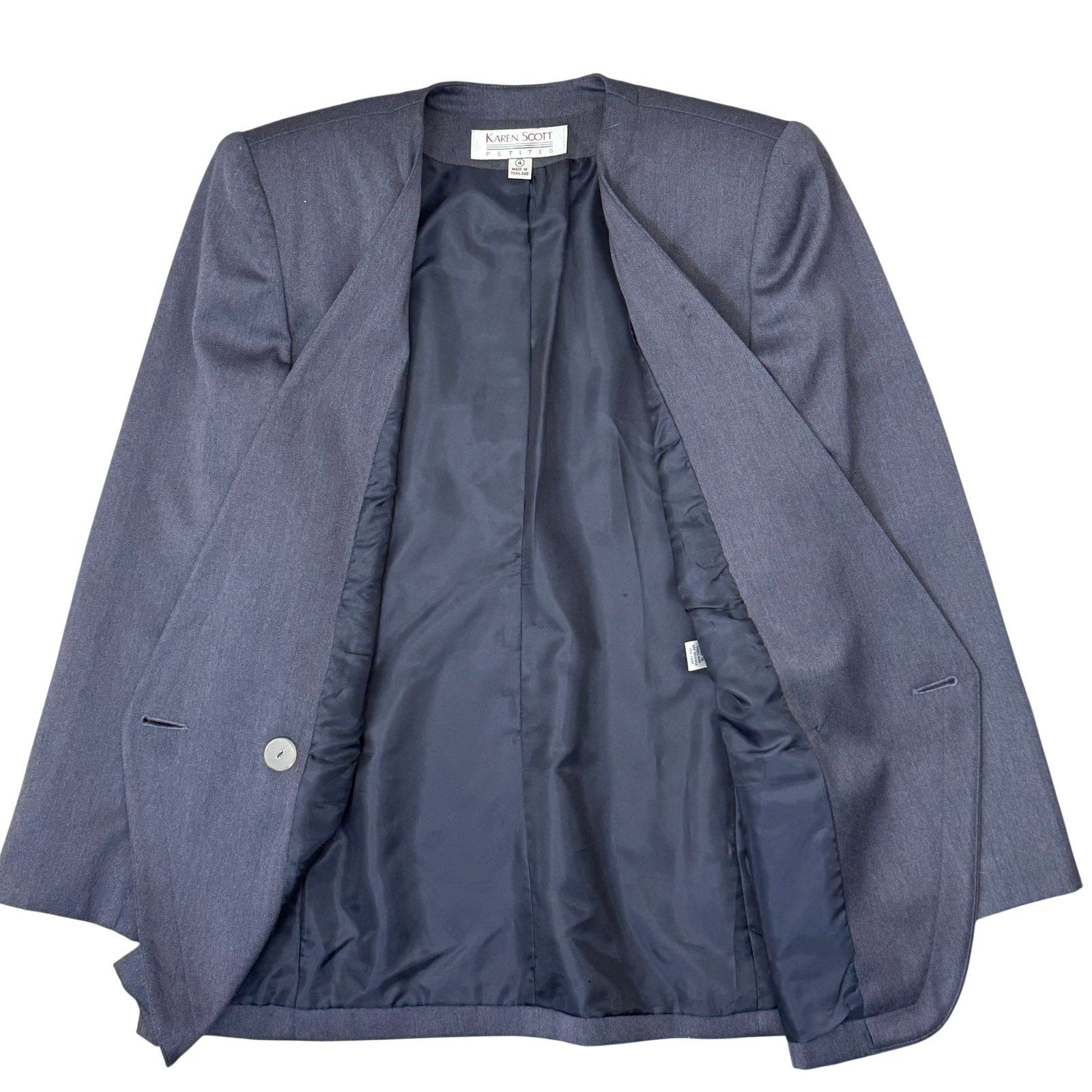 Vintage 90s Karen Scott Petites Women's 4 Purple Gray Blazer Lined Career Jacket