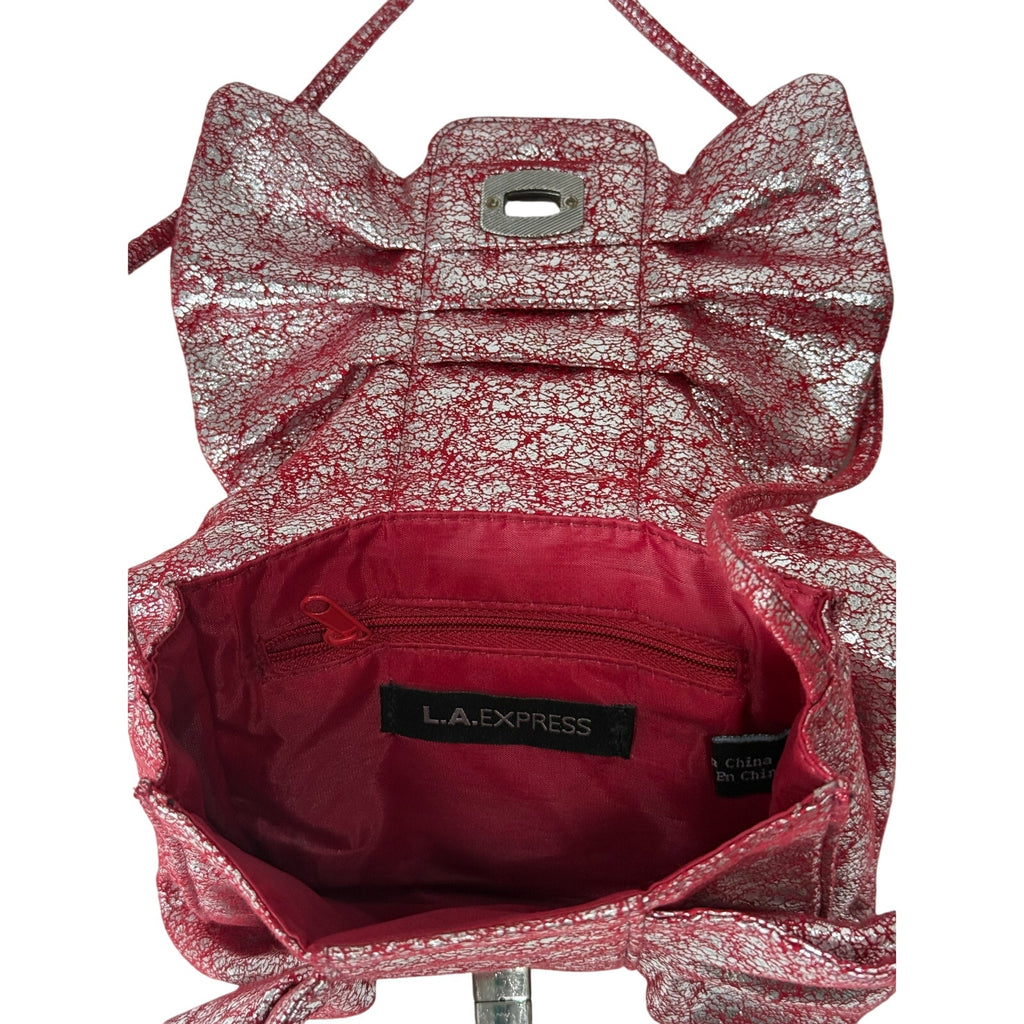 Retro L.A. Express Pink Metallic Silver Ruched Crossbody Bag 7x6 Small Purse
