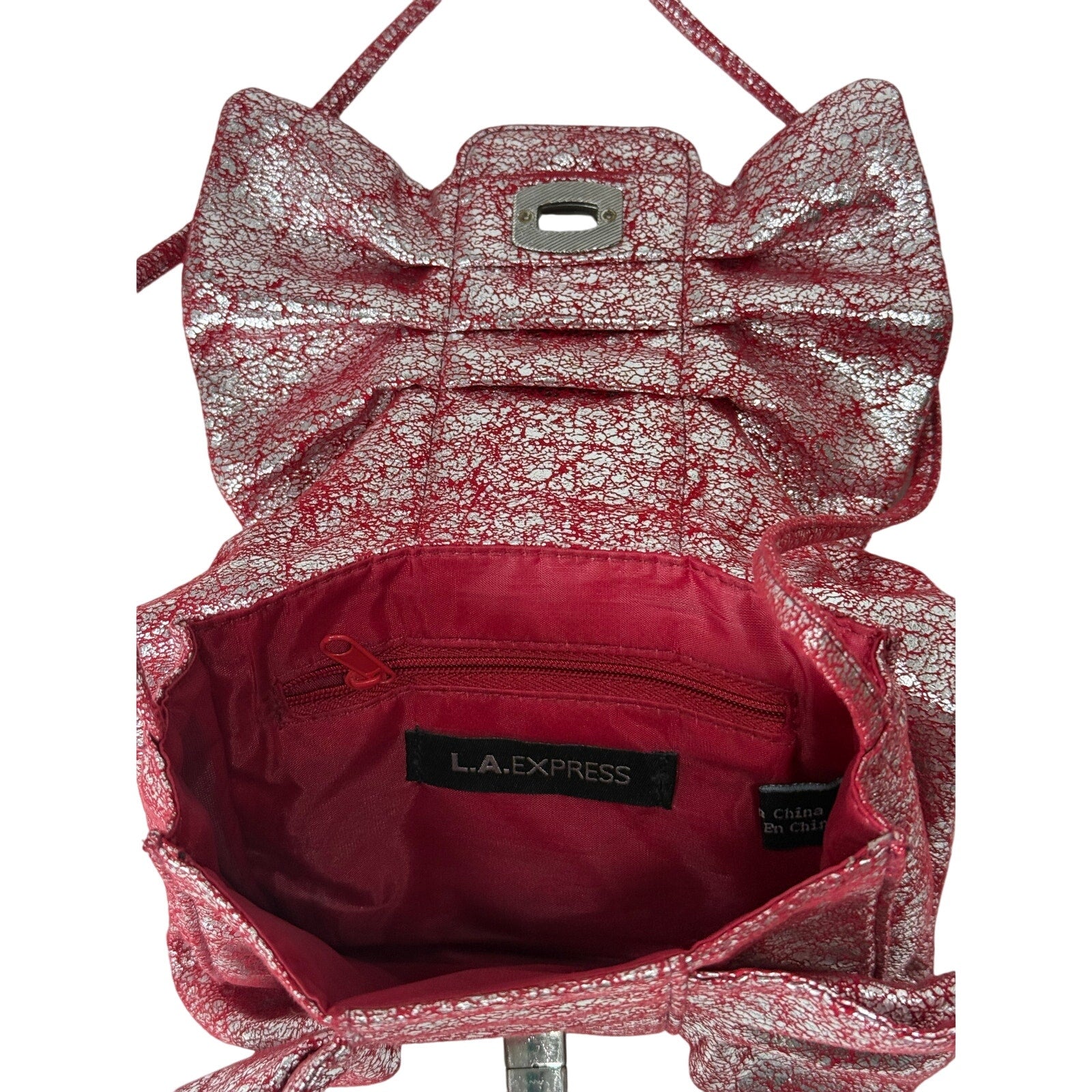 Retro L.A. Express Pink Metallic Silver Ruched Crossbody Bag 7x6 Small Purse