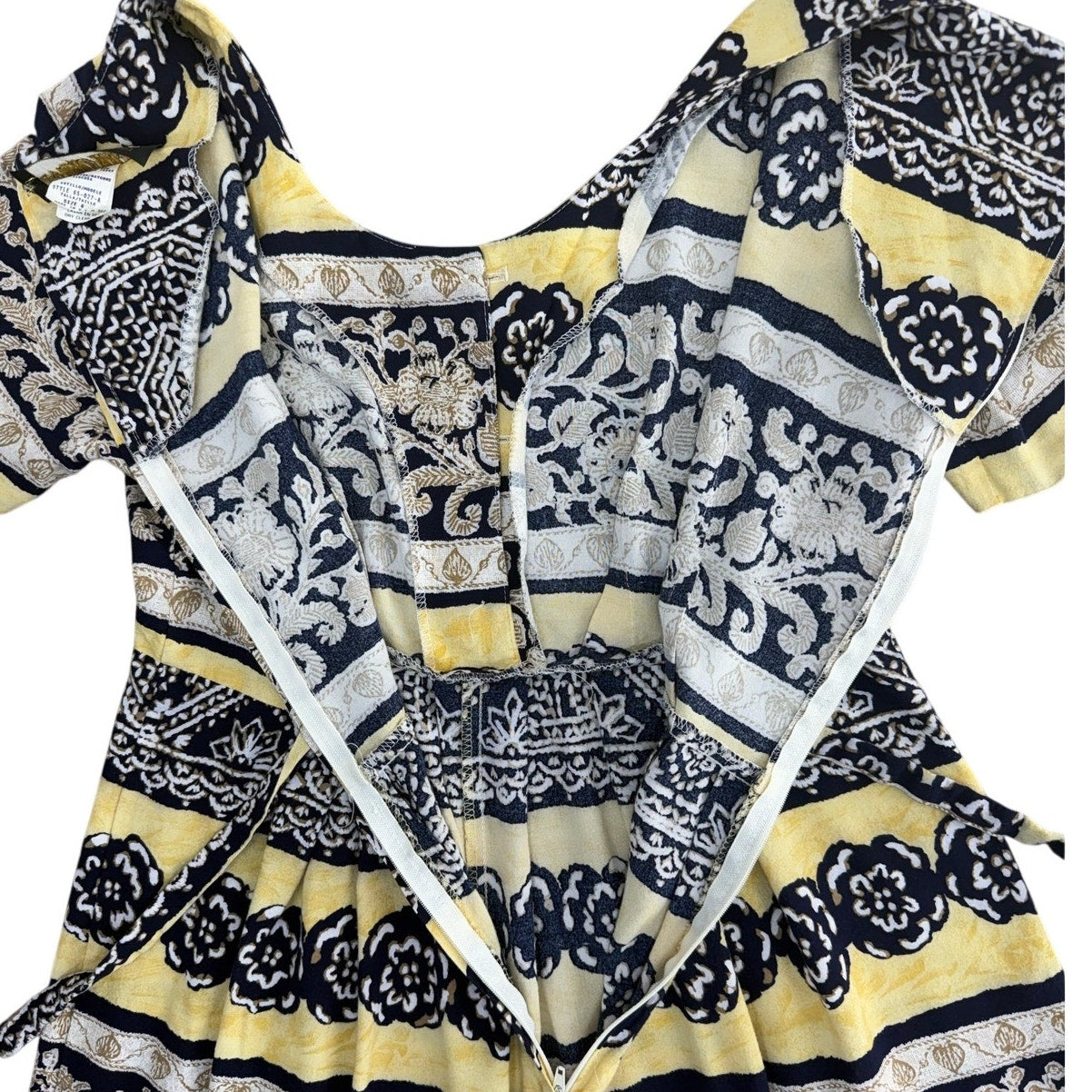 Vintage 90s Melissa Collection Rayon Jumpsuit USA Blue Yellow Boho Women's Small