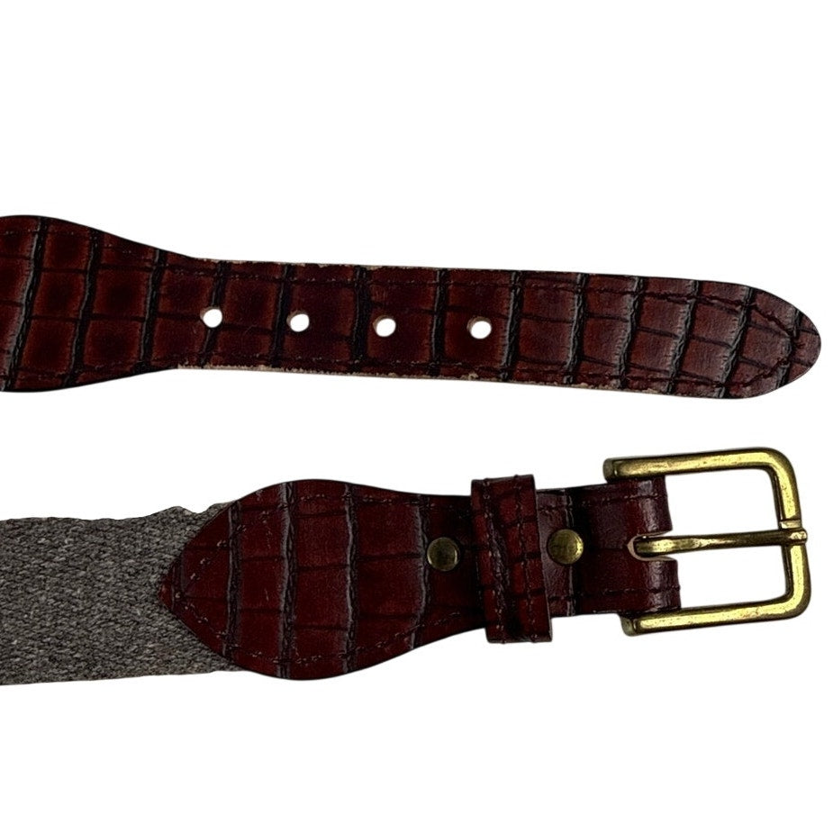 Vintage Dark Brown Embossed Belt with Gold Tone Buckle 33-35 Waist
