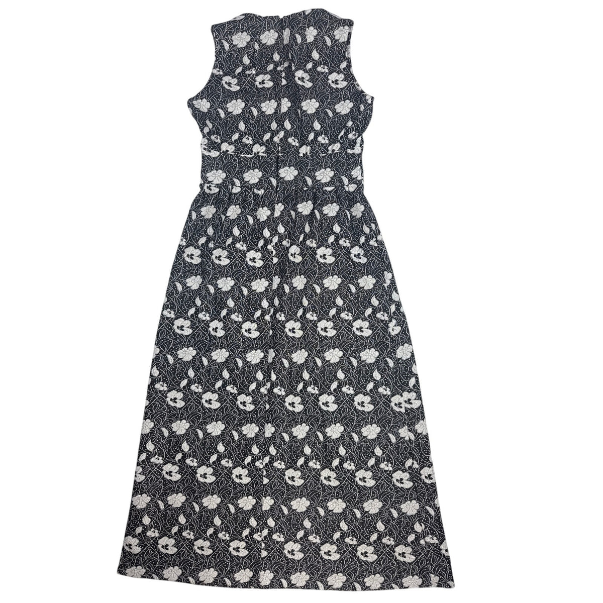 Vintage 70s Handmade Black Silver Floral Sleeveless Maxi Dress Women's Small