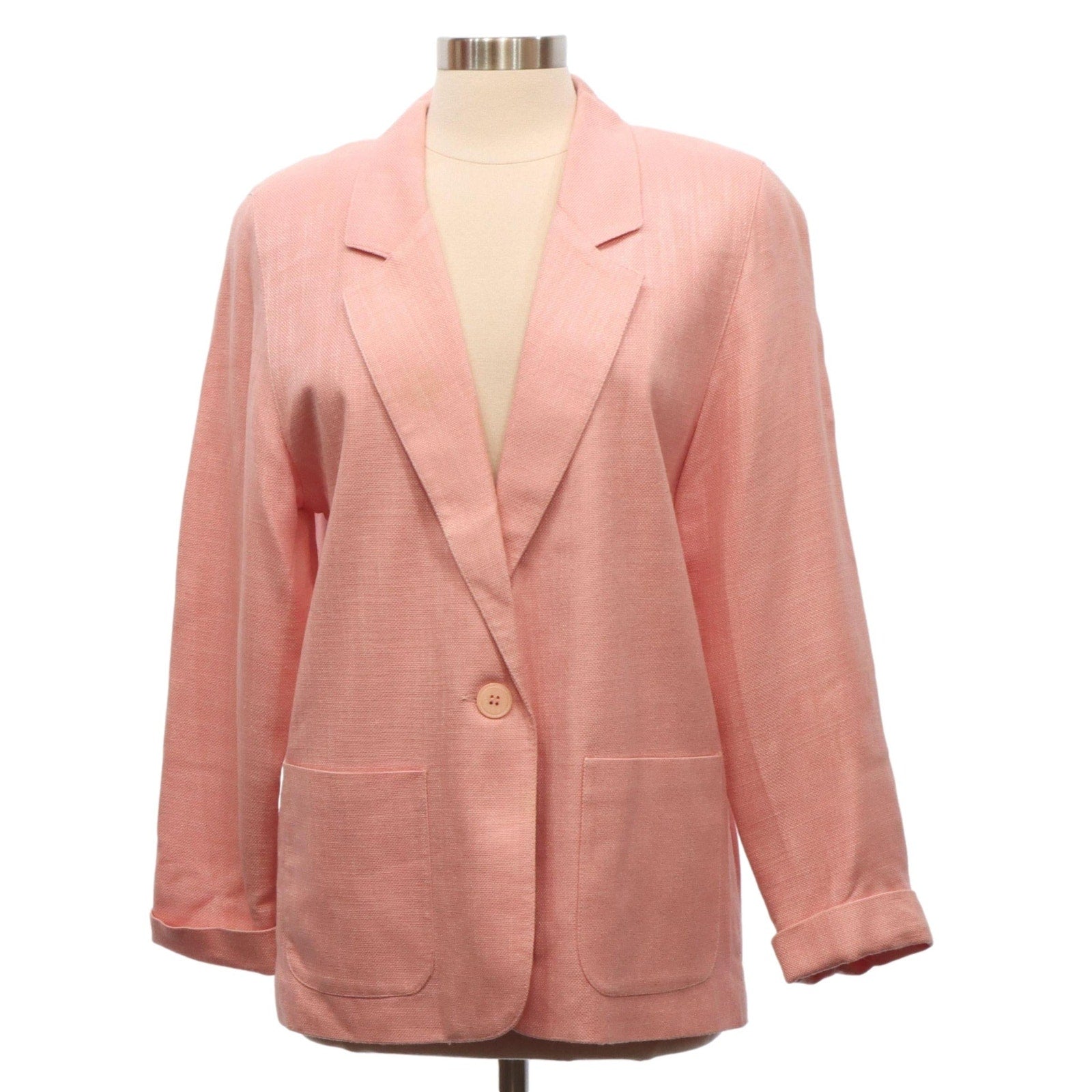 Vintage 80s Premier Collection Salmon Pink Rayon Blazer Jacket Womens Medium