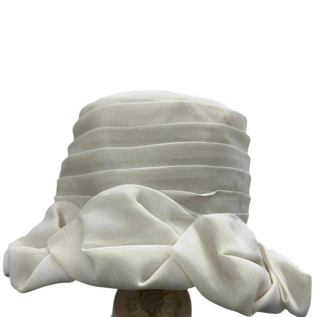 Vintage 1960s Cream Bow Cloche Hat Sheer Layered Brim Formal Church