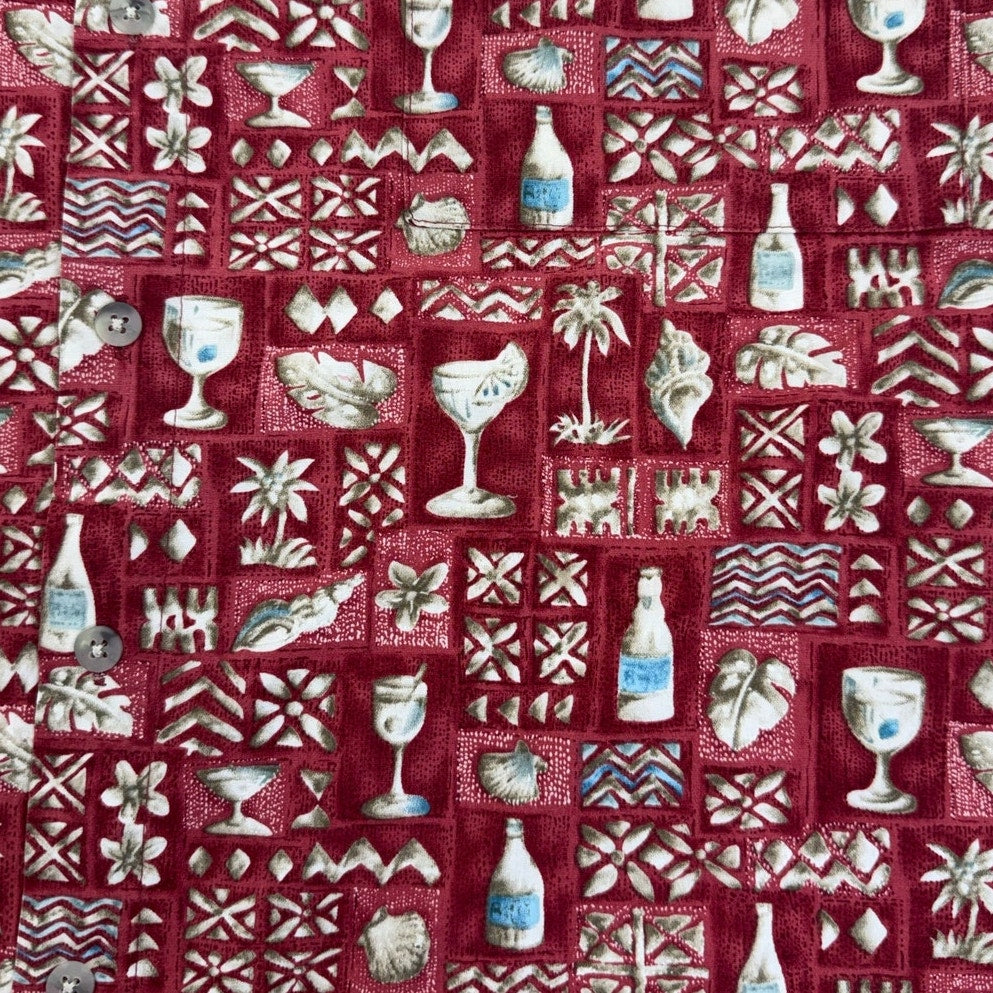 Vintage 80s Campia Cocktail Print Hawaiian Shirt XXL Red Cotton USA