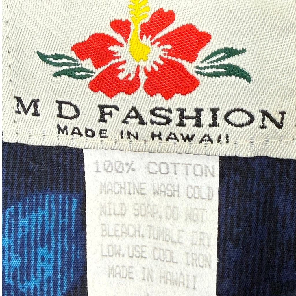 Vintage 90s Hawaiian Shirt Men's Medium Blue White Floral Cotton Aloha