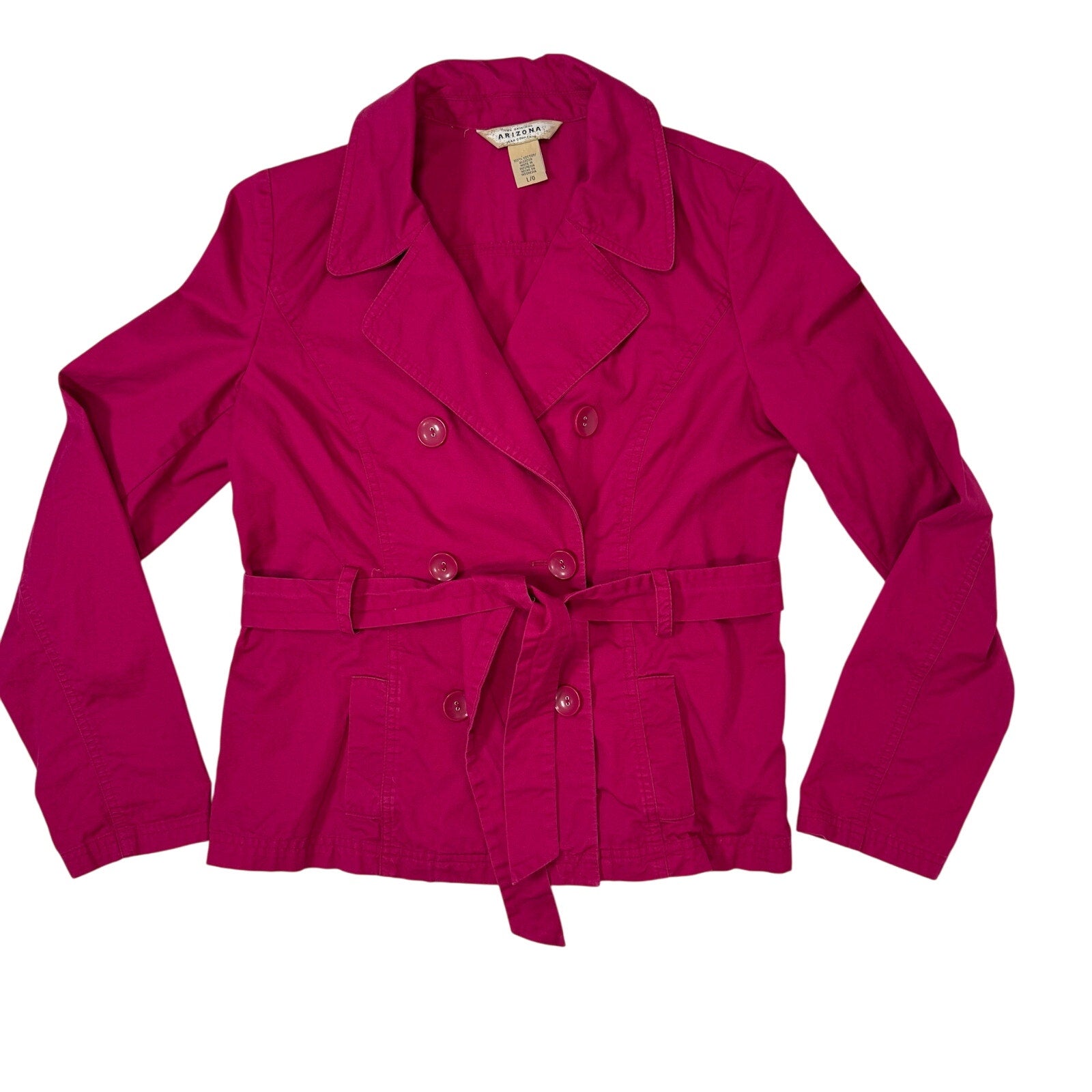 Vintage 2000s Arizona Women's Large Hot Pink Jacket Cotton Belted Retro Style