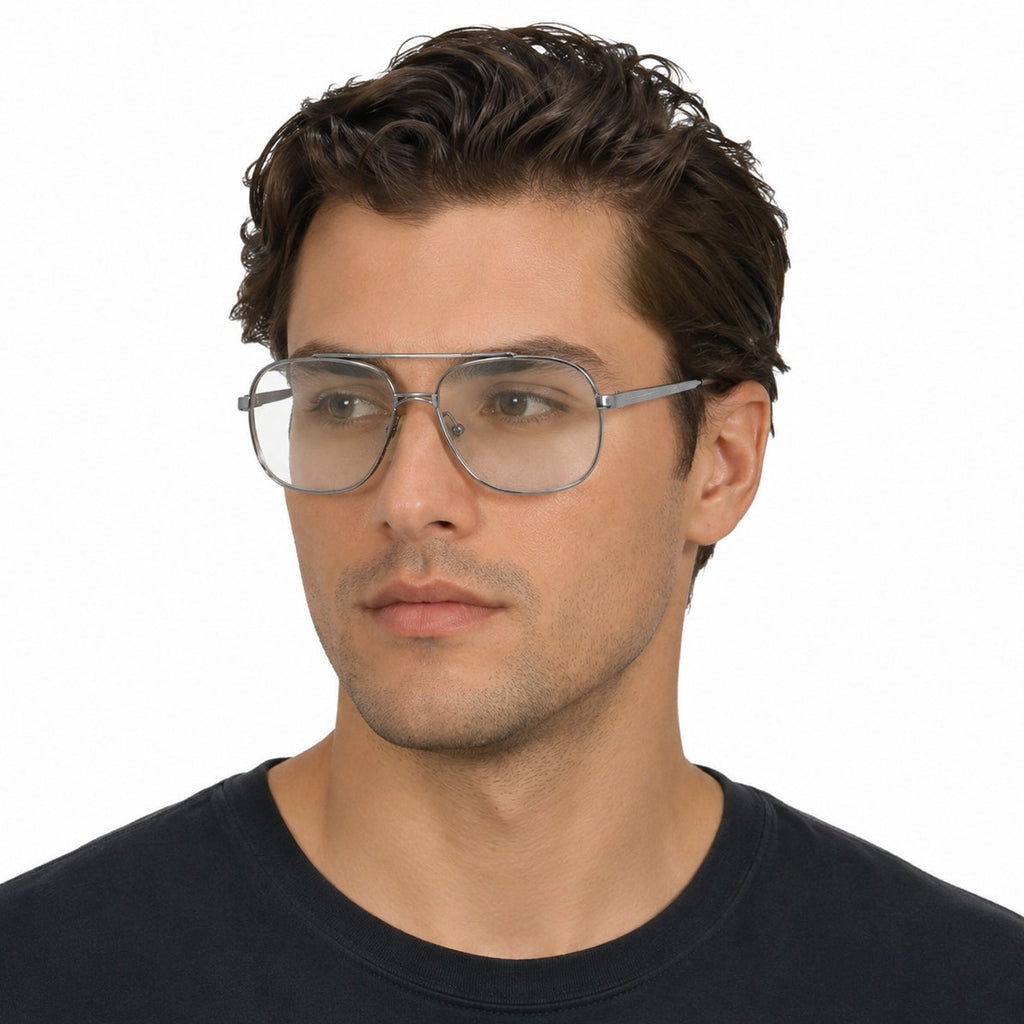 Vintage 80s Men's Frames Aviator Eyeglass Frames Gray Silver Metal 57-15
