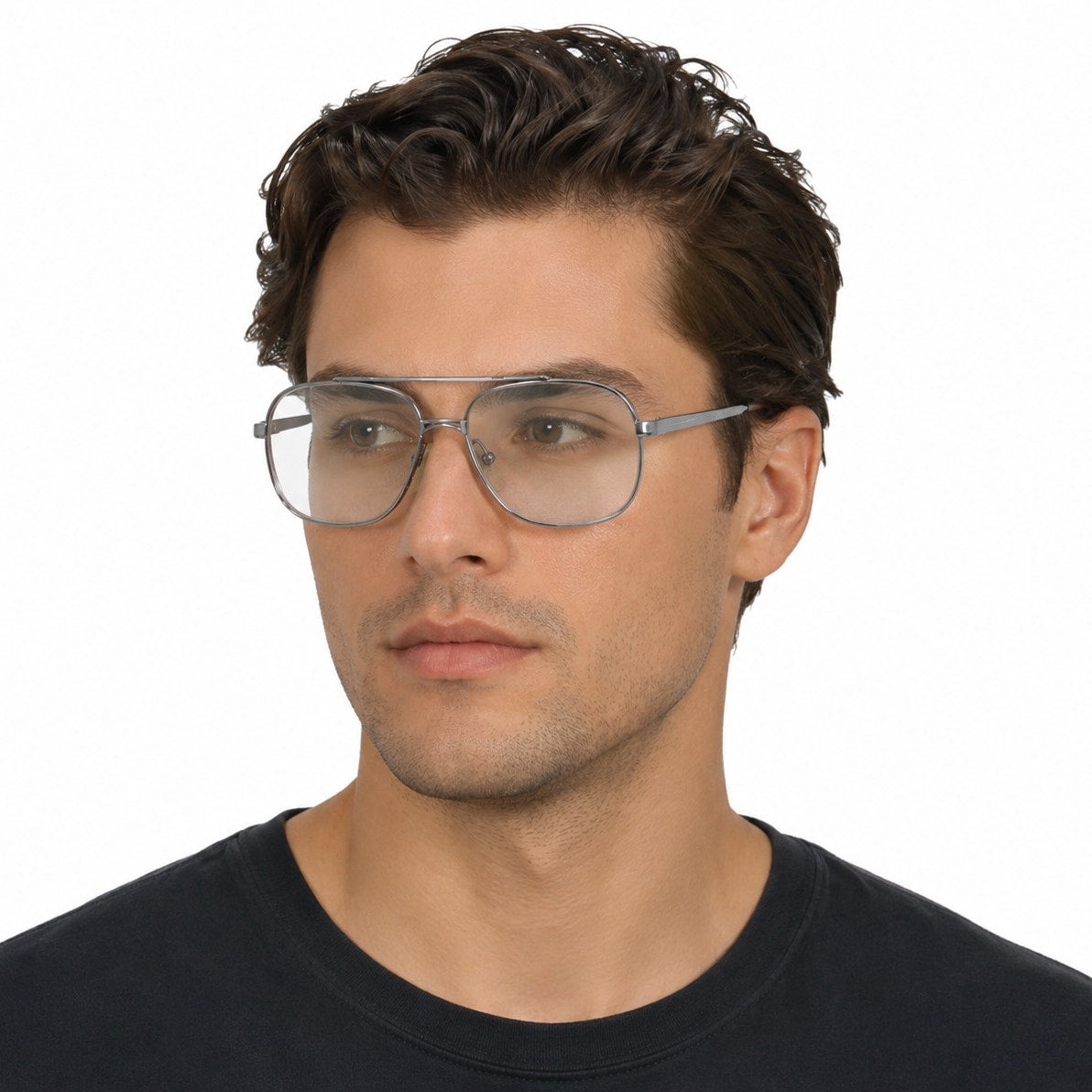 Vintage 80s Men's Frames Aviator Eyeglass Frames Gray Silver Metal 57-15