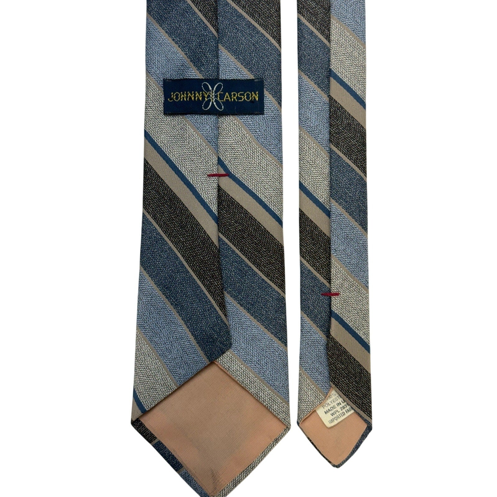 Vintage 80s Johnny Carson USA Striped Necktie Blue Gray Polyester Tie