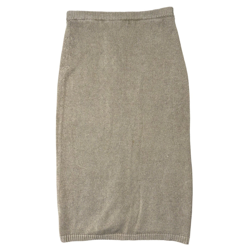 Vintage 1980s Women's Large Haberdasher Taupe Knit Midi Skirt Button Back Elastic