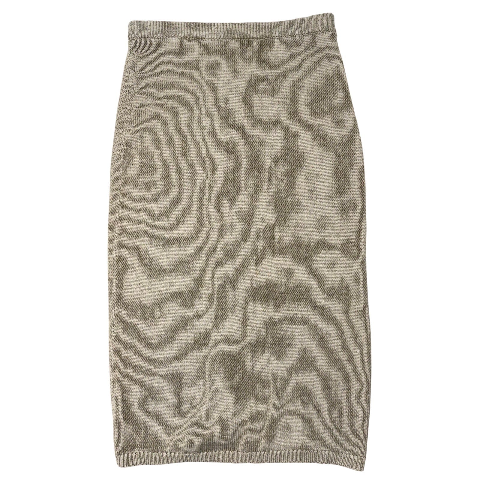 Vintage 1980s Women's Large Haberdasher Taupe Knit Midi Skirt Button Back Elastic