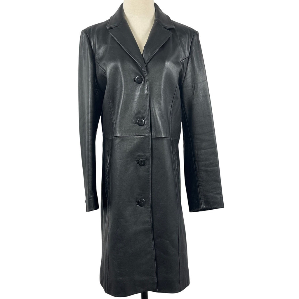 Vintage 90s Juliette Michelle by Adler Black Leather Trench Coat Women's Medium