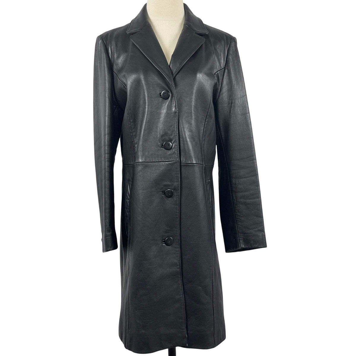 Vintage 90s Juliette Michelle by Adler Black Leather Trench Coat Women's Medium