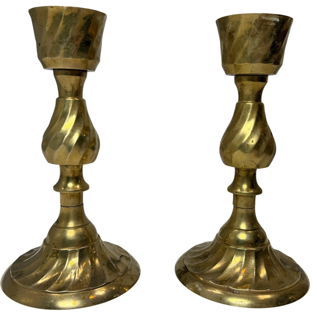Vintage 80s Gold Brass Candlestick Holders Set of 2 Made in India 7.25"