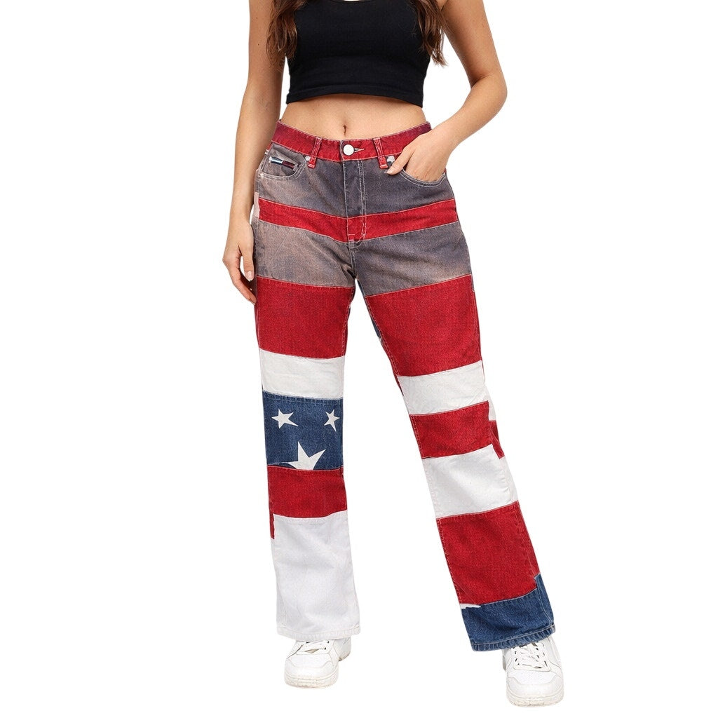 Vintage 90s Tommy Hilfiger Women’s 9 Jeans USA Flag Patchwork