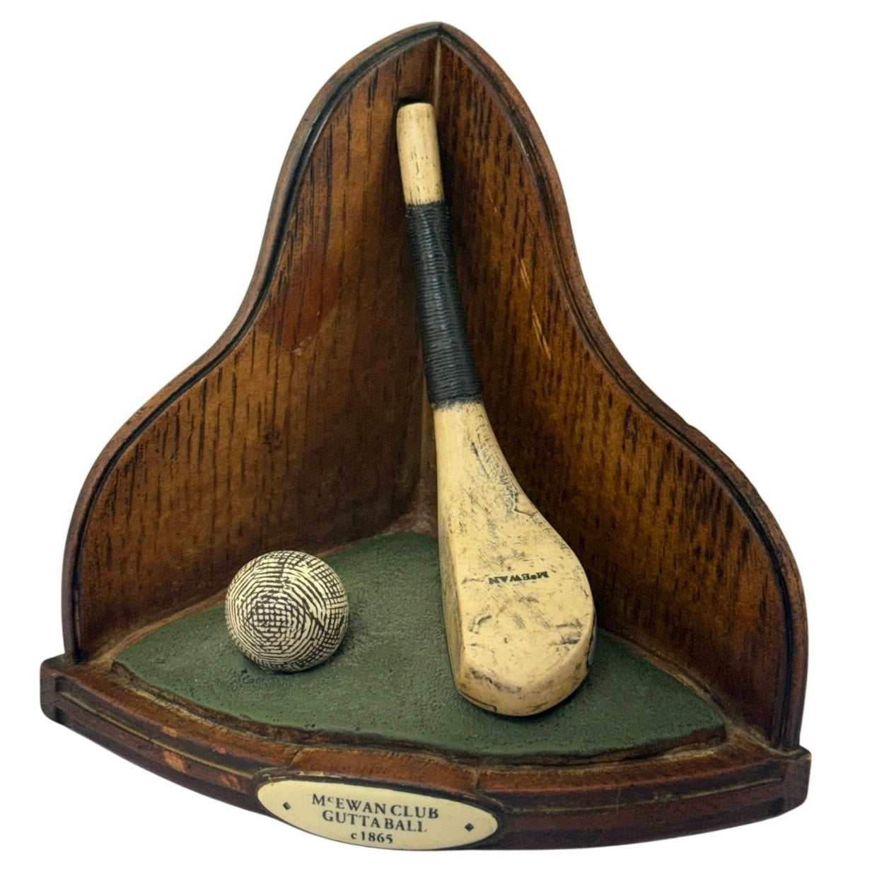 Vintage 90s McEwan Club Guttaball Golf Bookend Wood Display