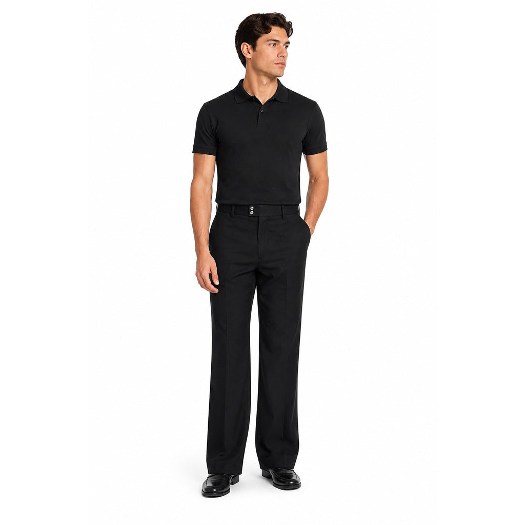 Vintage 1980s Mens Black Polyester Flat Front Dress Pants Slacks 34x31