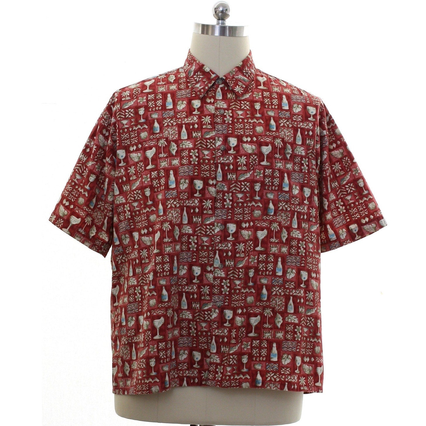 Vintage 80s Campia Cocktail Print Hawaiian Shirt XXL Red Cotton USA