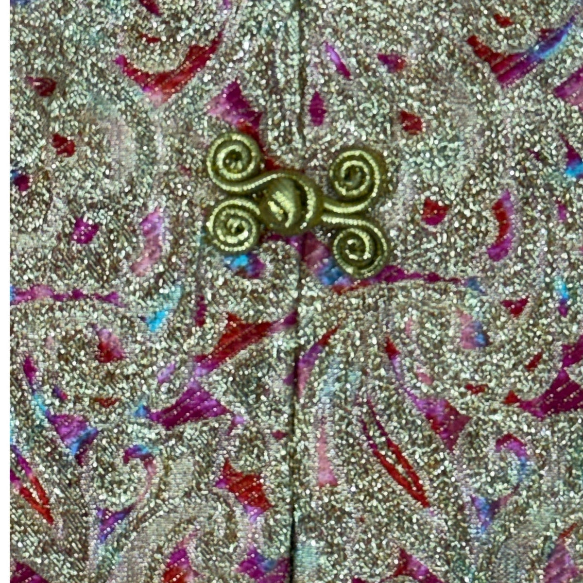 Vintage 90s Women's Medium Metallic Tunic Jacket Asian Inspired Hook Closure
