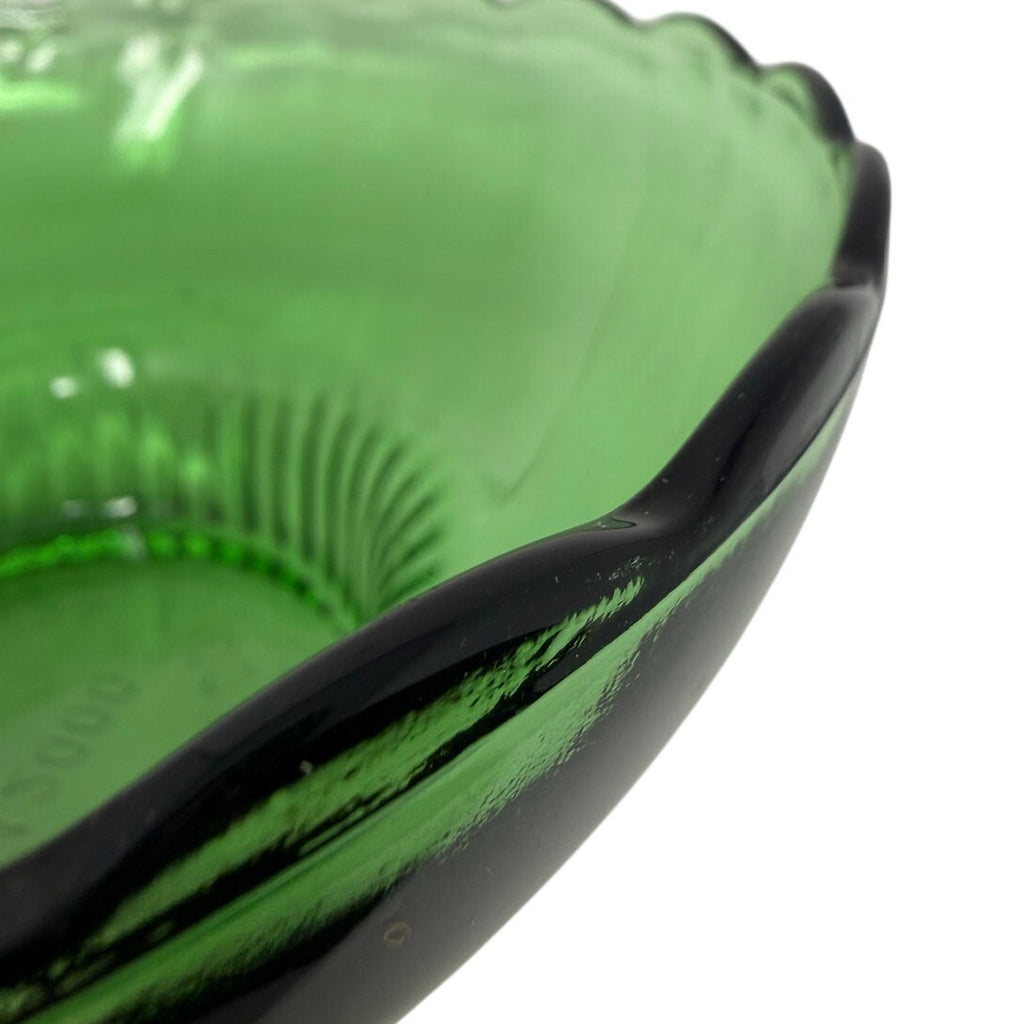 Vintage 50s EO Brody Green Glass Pedestal Bowl Scalloped Edge MCM