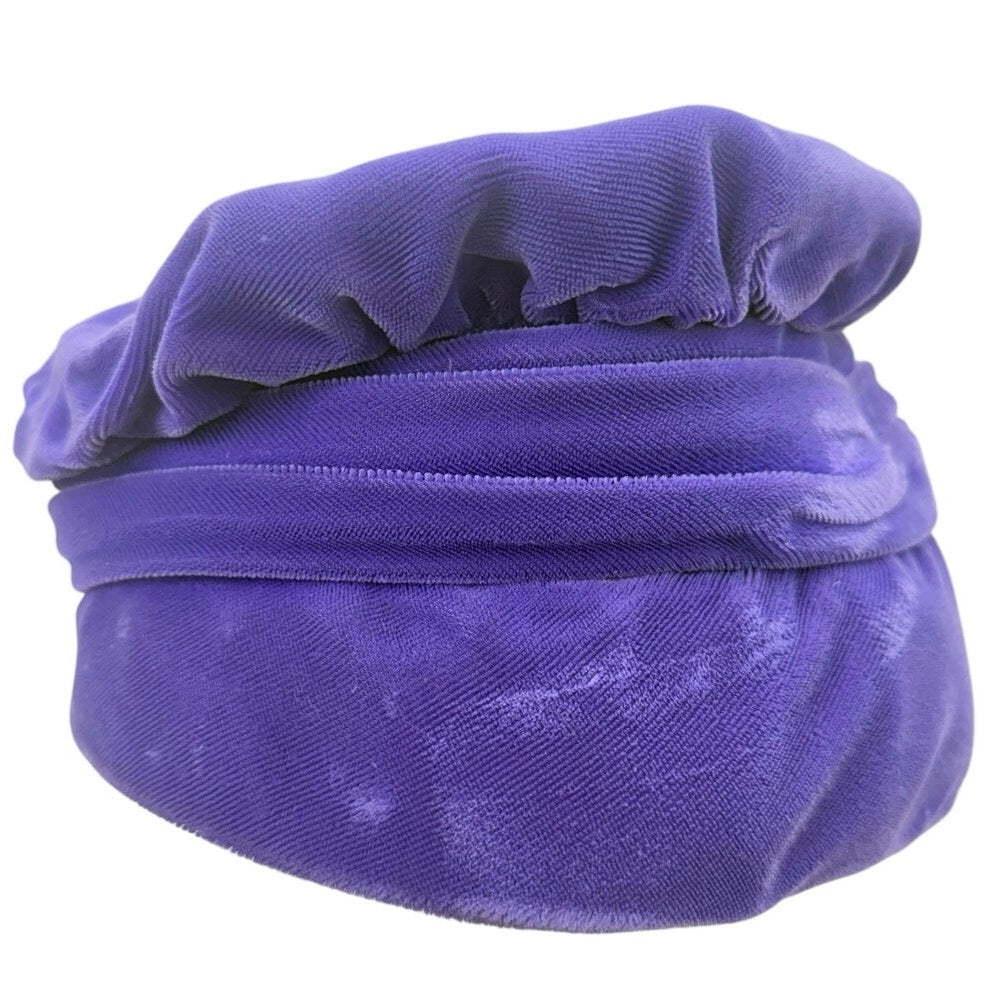 Vintage 1960s Purple Velveteen Hat Pleated Brim Cloche Style