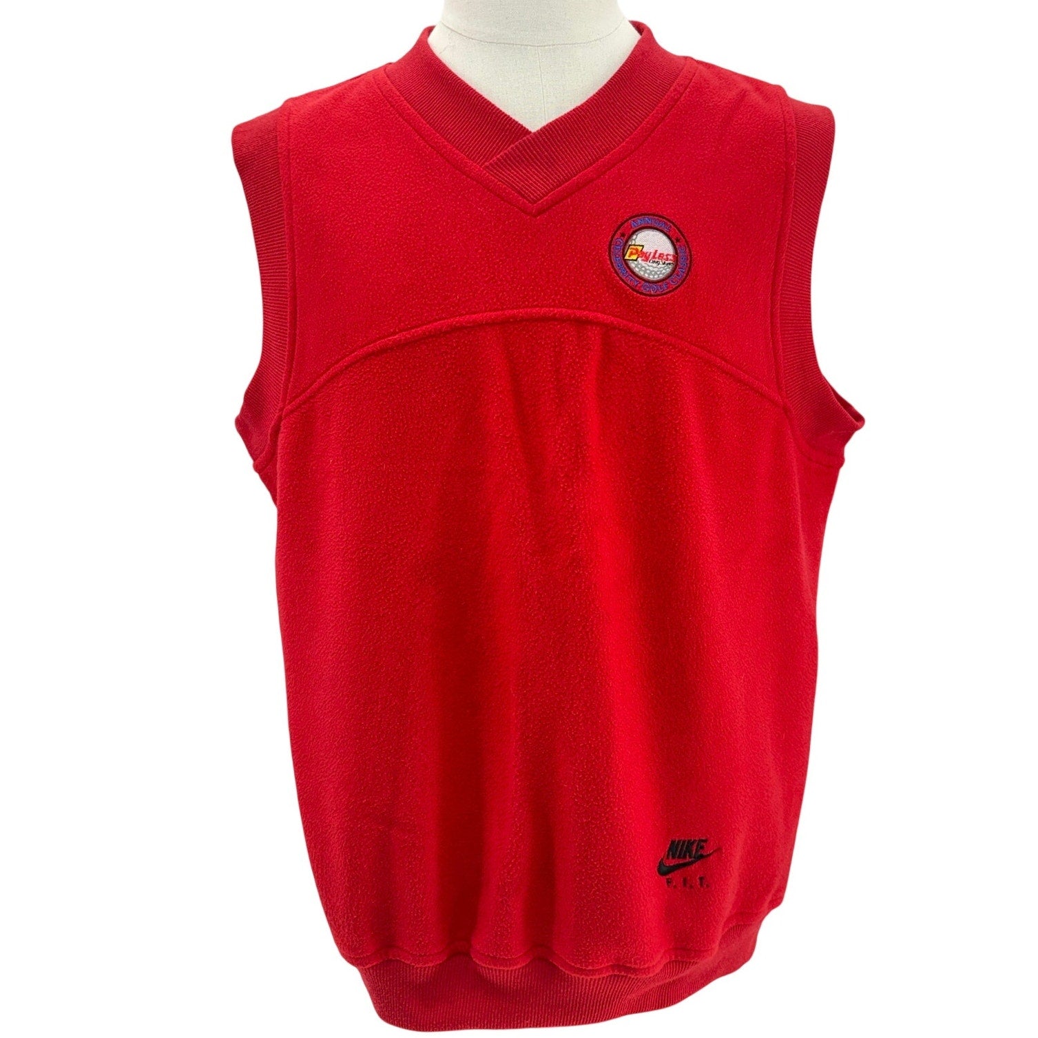 Vintage 90s Nike Men's Large Golf Vest Red Fleece "Payless Celebrity Golf Classic"