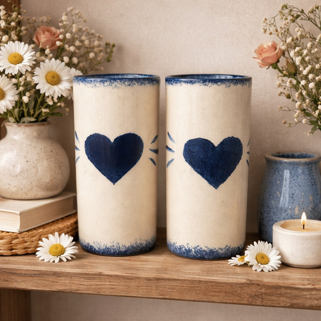 Vintage 80s Cottagecore Ceramic Tumbler Set of 2