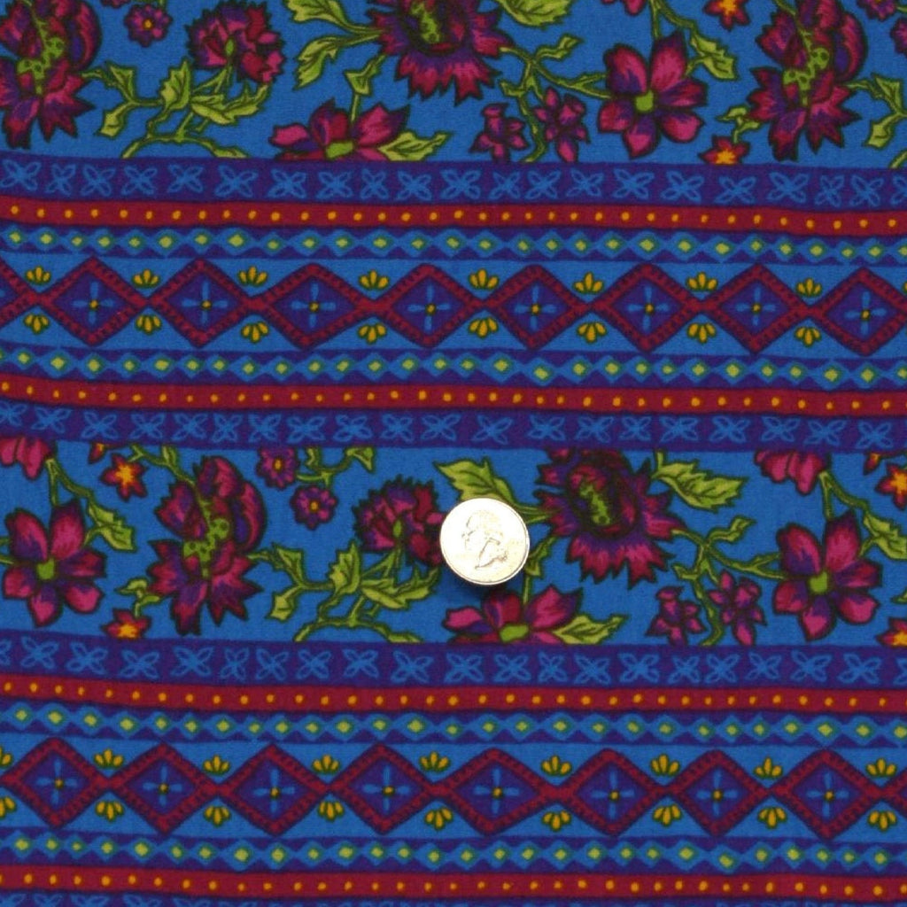 Vintage 60s Fabric African Stripe Knit Fabric Blue Lime Violet 93x64
