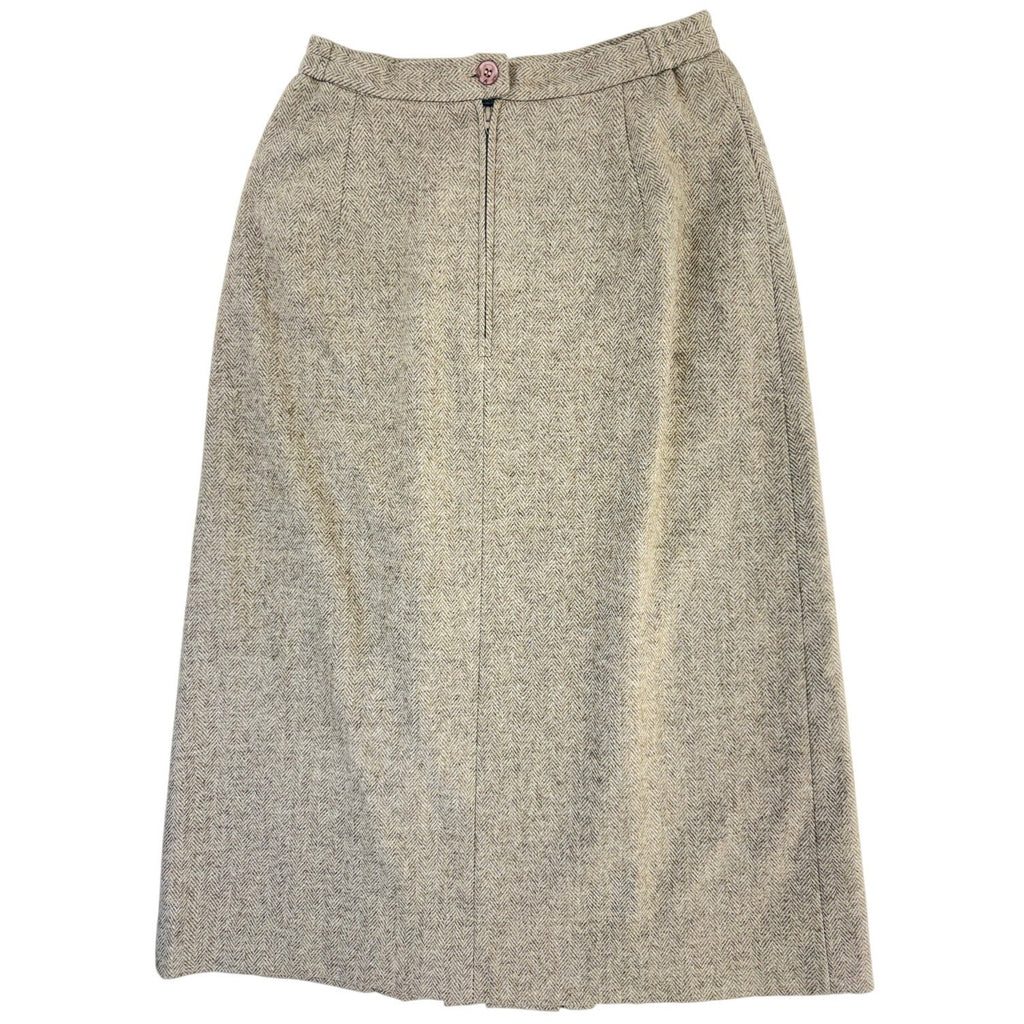 Vintage 80s Savile Wool Tweed Skirt Suit USA Women's Size 4 Beige Herringbone