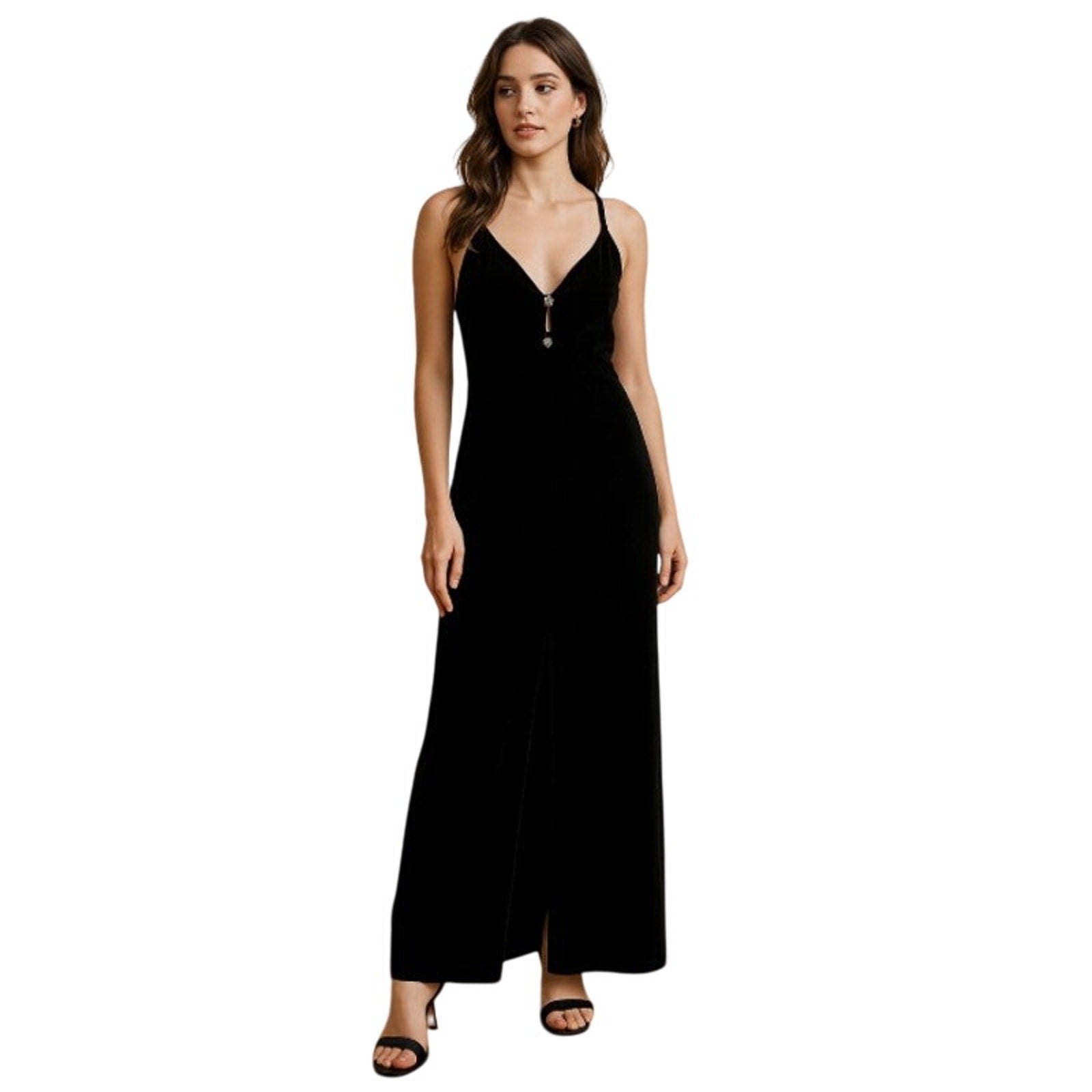 Vintage 90s Nadine Black Velvet Maxi Formal Dress Women’s Juniors 3