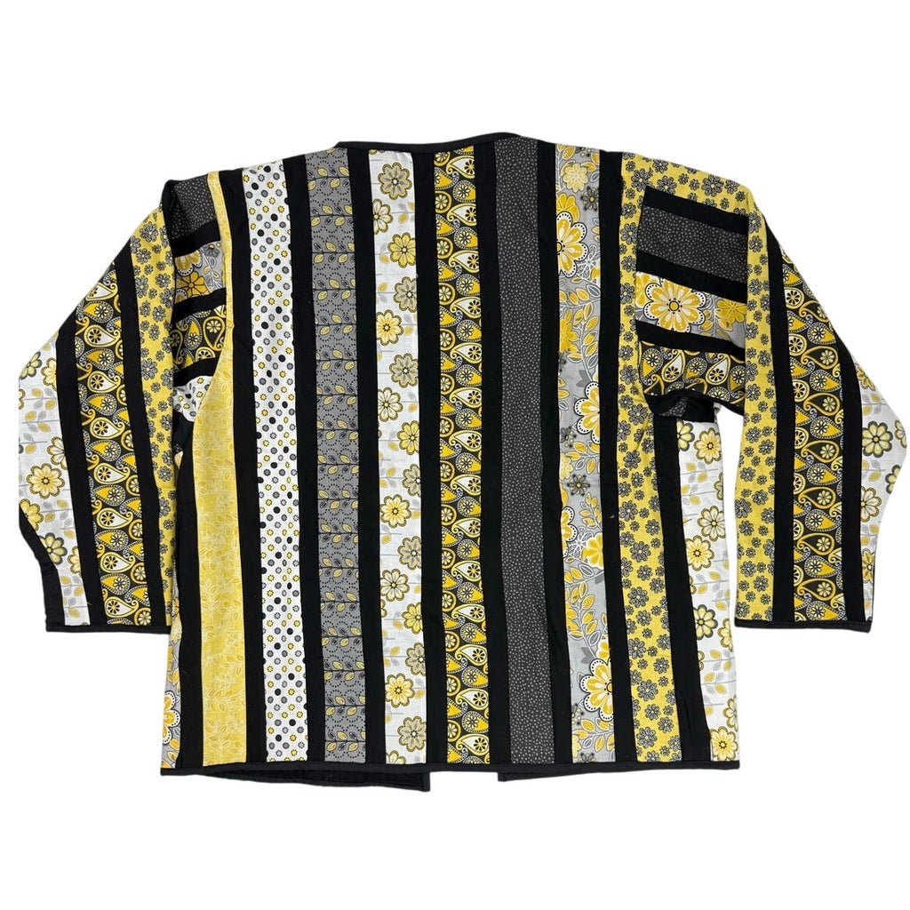 Vintage 1970s Handmade Quilted Jacket Yellow Black Patchwork Women’s L/XL