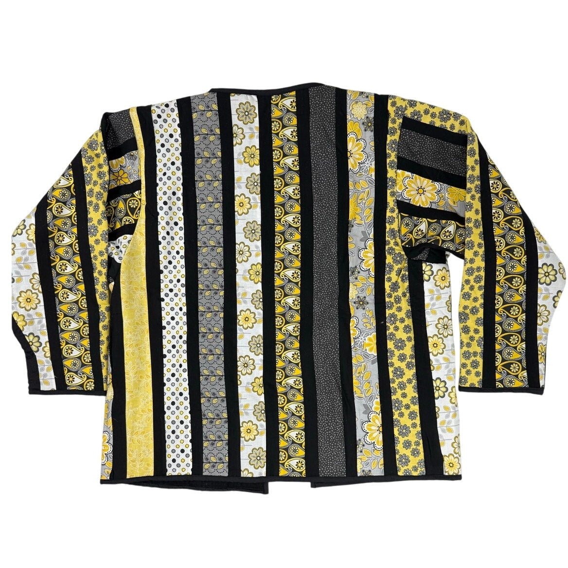 Vintage 1970s Handmade Quilted Jacket Yellow Black Patchwork Women’s L/XL