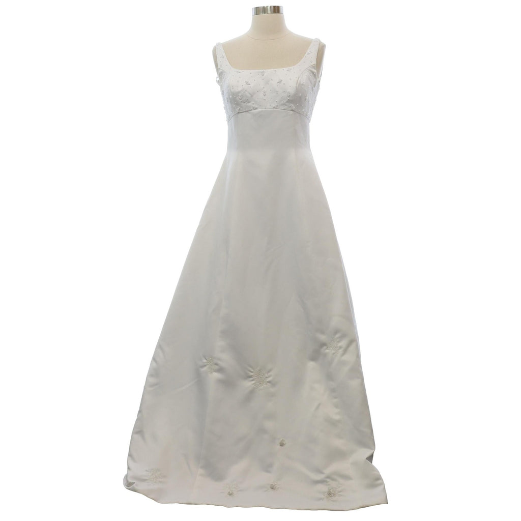 Vintage 90s Venus White Beaded A-Line Wedding Dress Bridal Gown Women's S/M