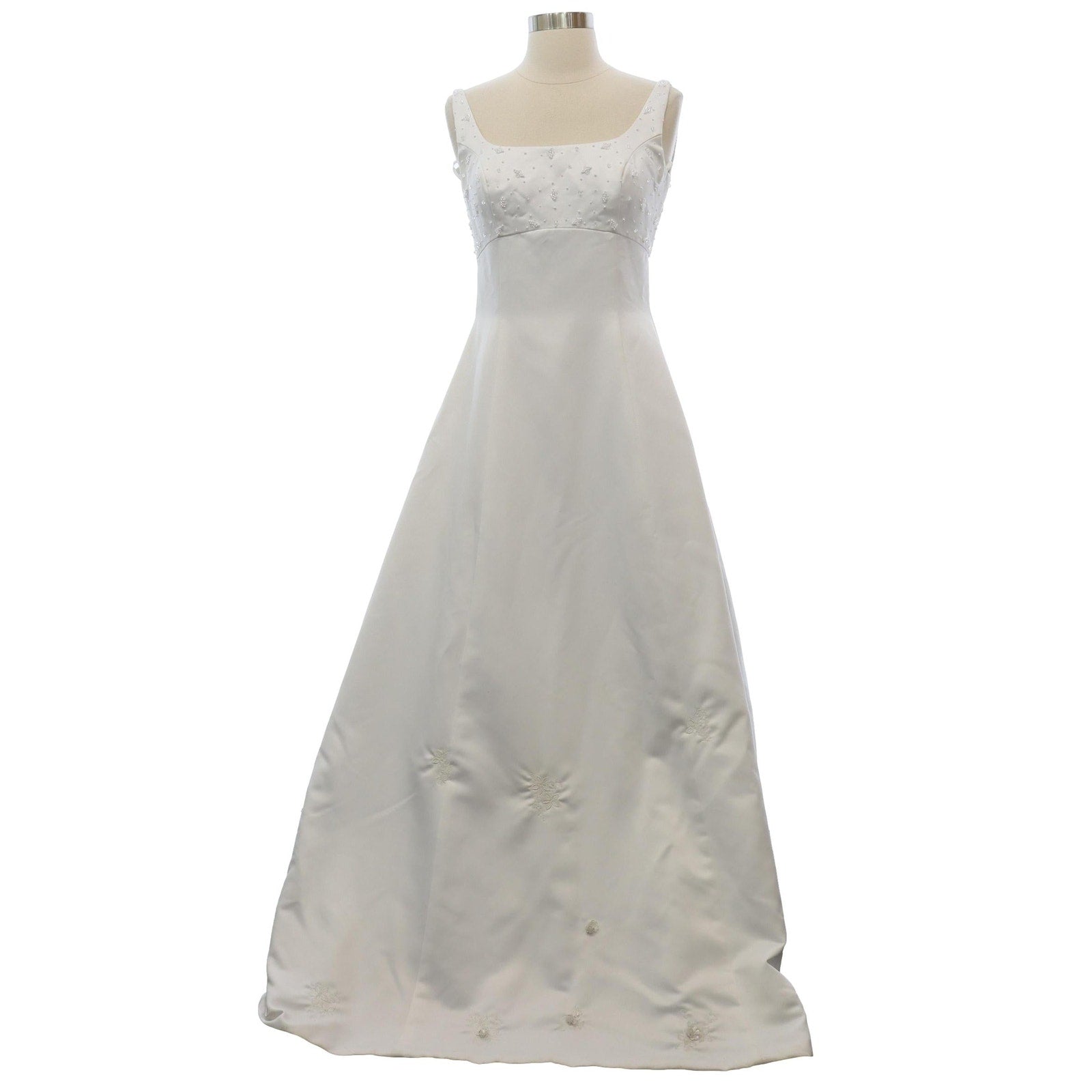 Vintage 90s Venus White Beaded A-Line Wedding Dress Bridal Gown Women's S/M