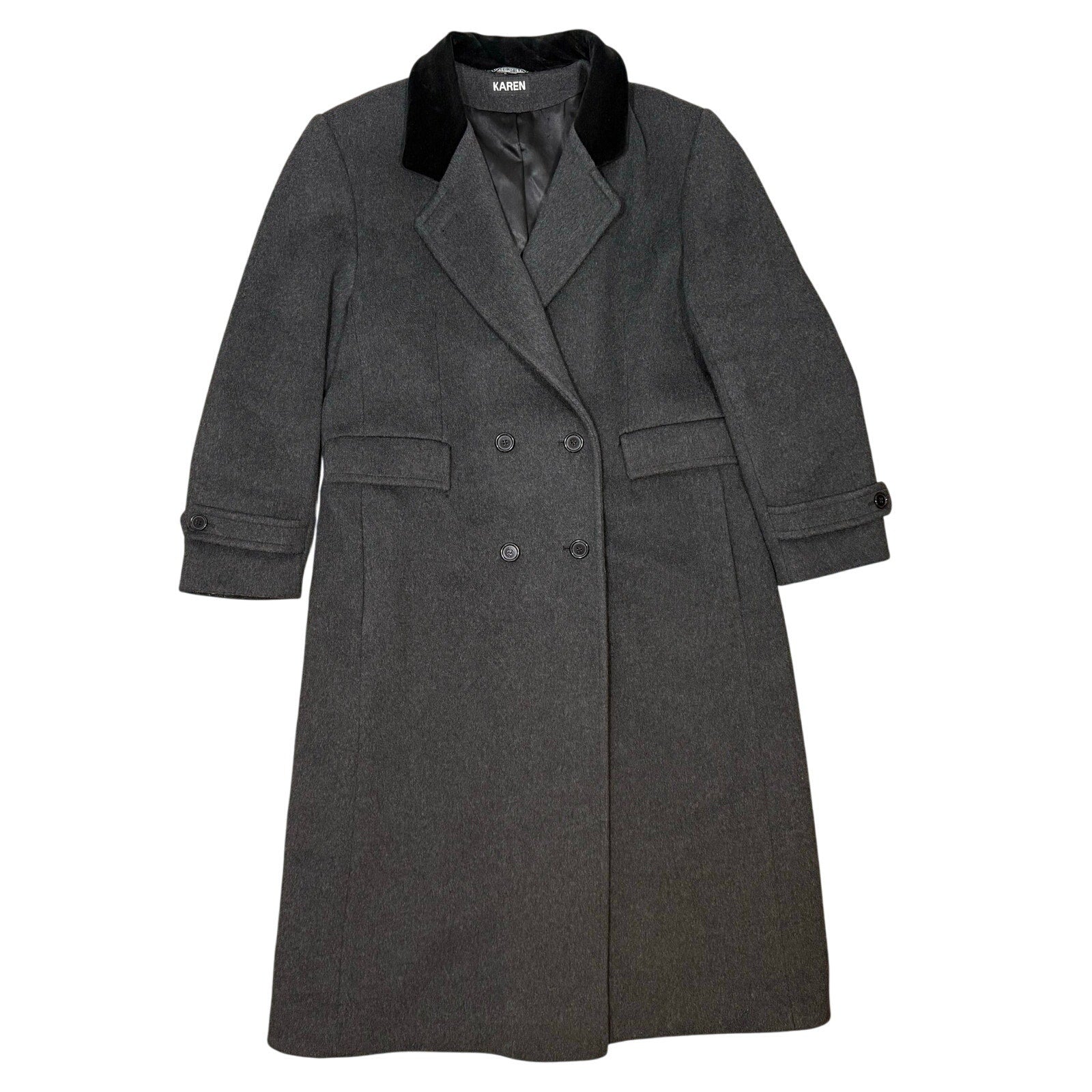 Vintage 90s Women's 14 Karen Gray Wool Cashmere Trench Coat