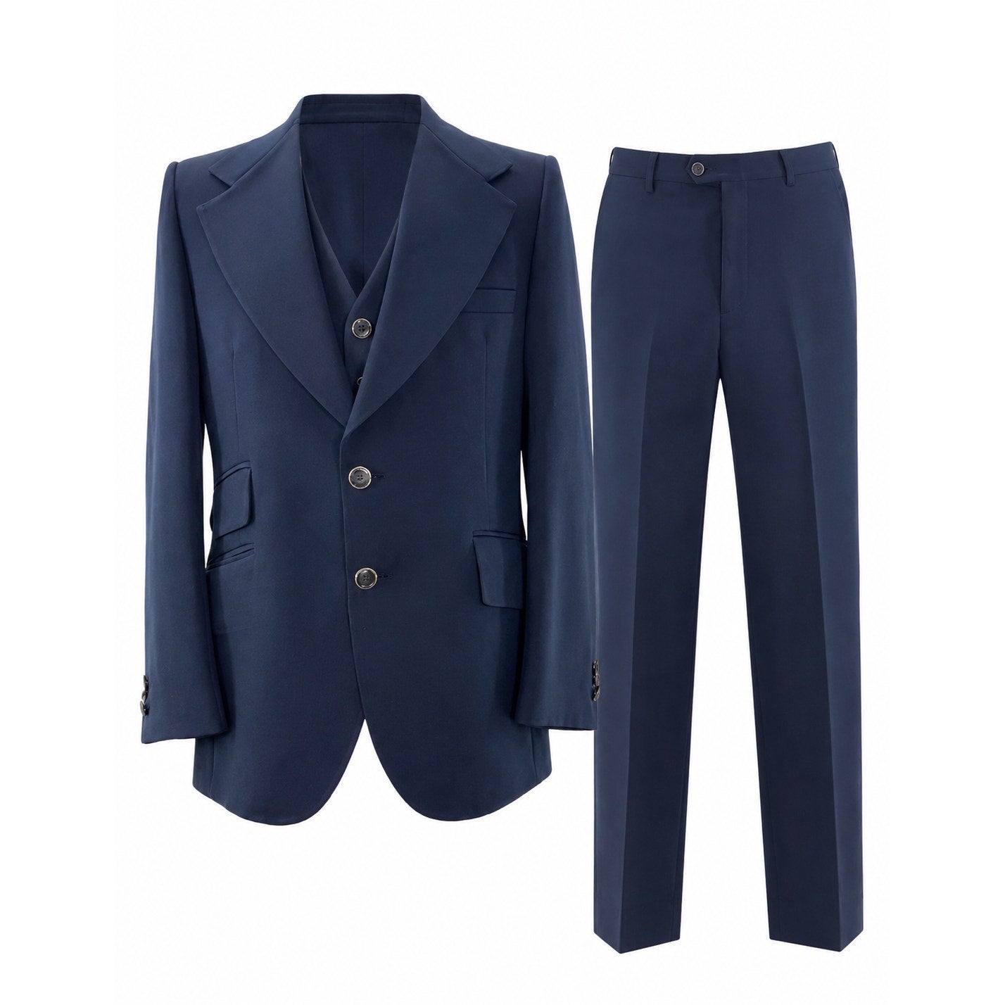Vintage 70s Ratner & Ratner Michael Novarese 3 Piece Suit 38R Navy