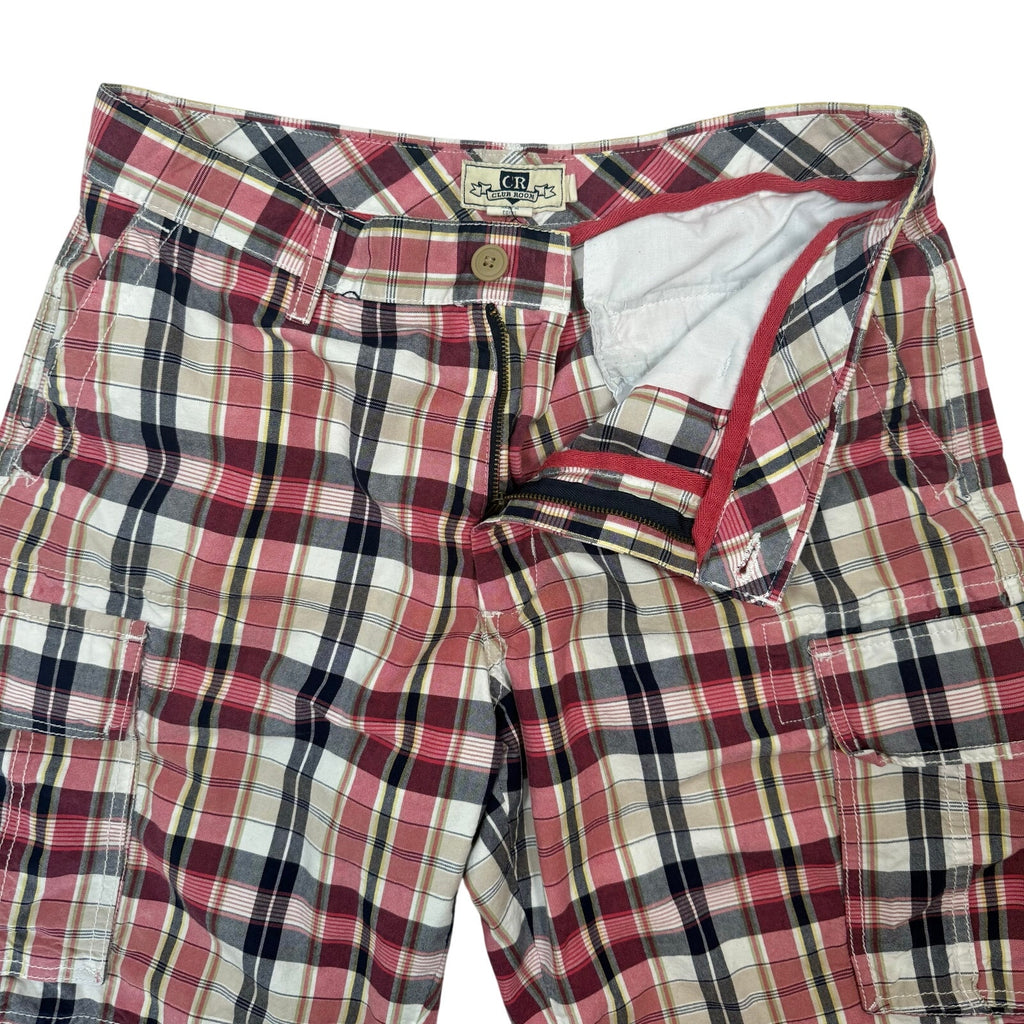 Vintage 00s Club Room Men's 33 Plaid Cargo Shorts Pink Blue Check Cotton Casual