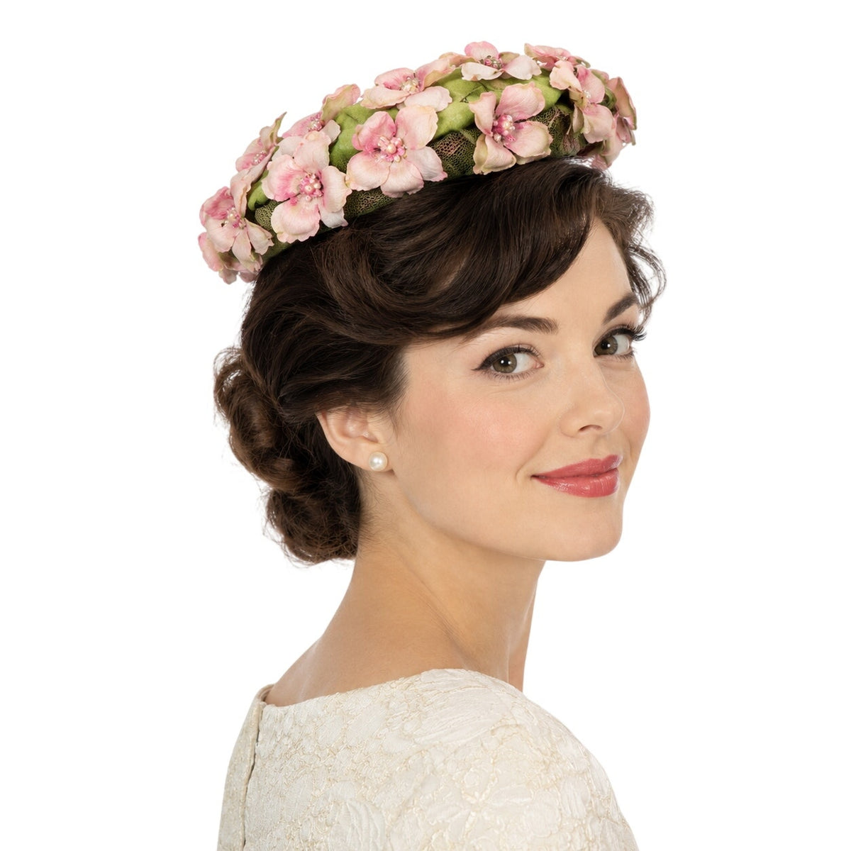 Vintage 50s Patrice Floral Ring Hat Pink Silk Flowers Fascinator