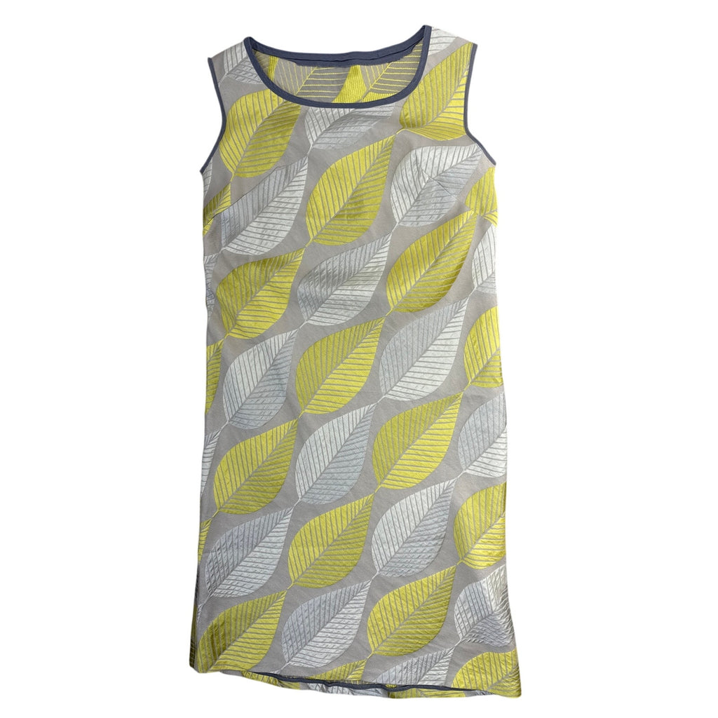 Vintage 90s Silver Chartreuse Sleeveless A-Line Rayon Dress Leaf Women's Medium