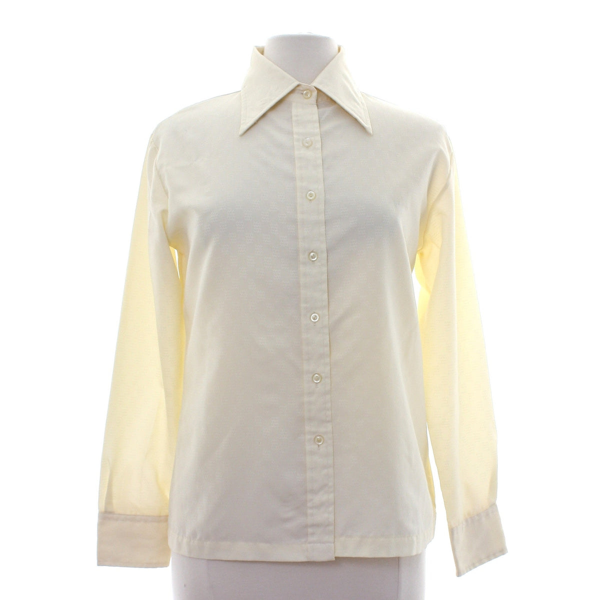 Vintage 70s Ivory Embossed Polyester Blouse Geometric Disco Shirt Women's Medium