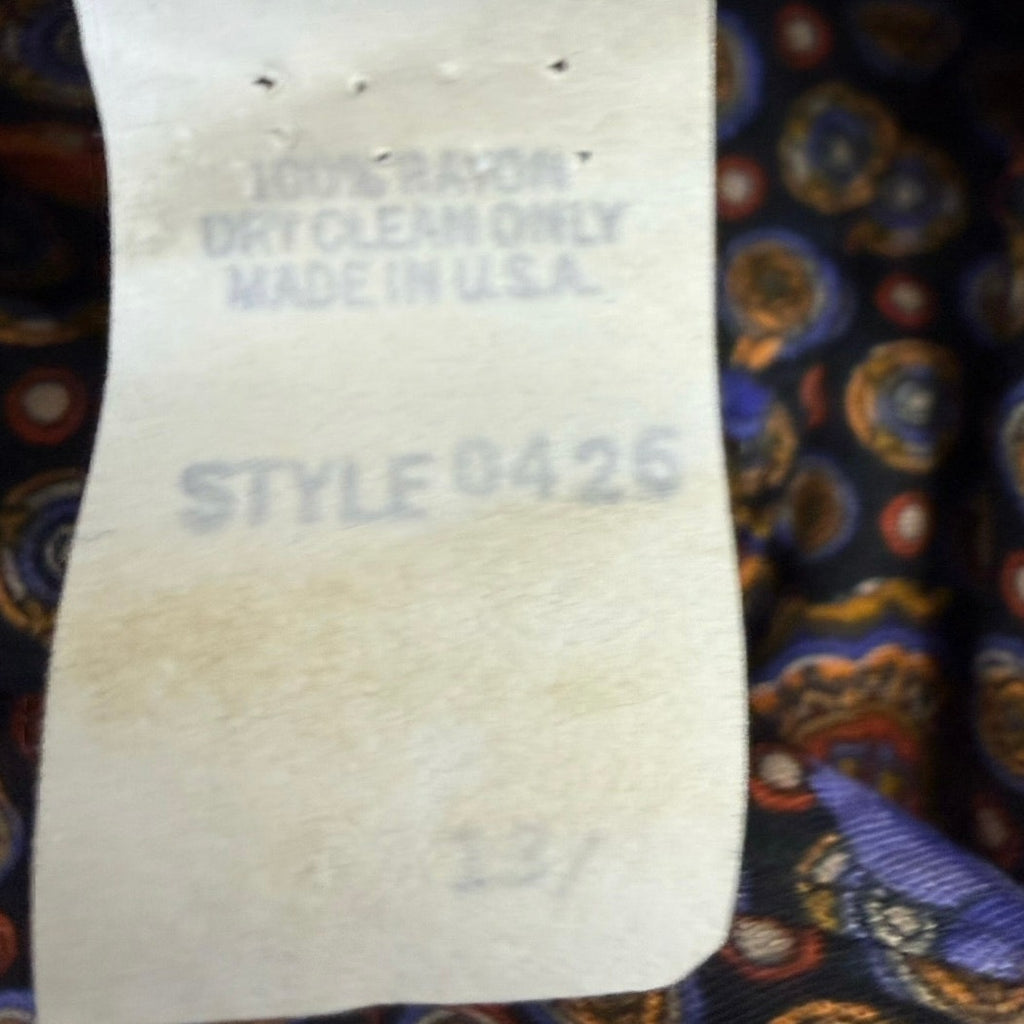 Vintage 80s Rayon Midi Dress Suede Trim Paisley Floral Boho Women's Small